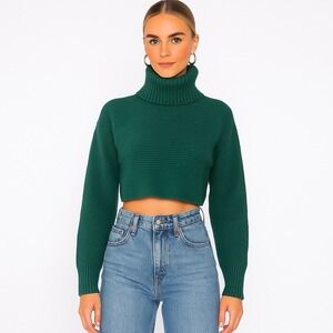House Of Harlow 1960 Green Ribbed Turtleneck Cropped Sweater Small Holiday Party